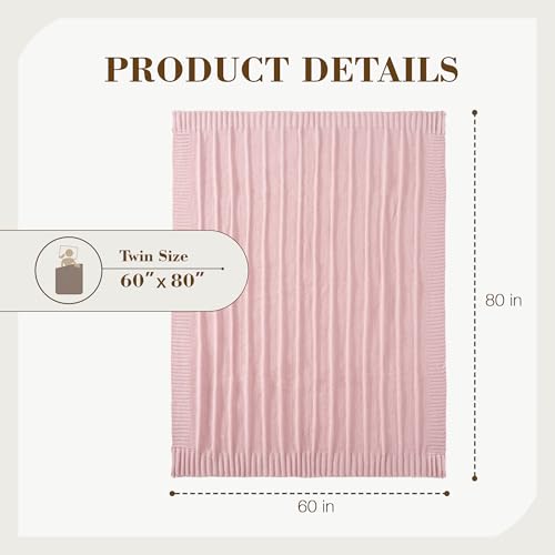 Carriediosa Knit Throw Blanket for Couch 60" X 80" Twin, Soft Cozy Stripe Pattern Cable Knitted Throws Fall Fluffy Textured Solid Home Decor Blankets Couch Cover for Bed Sofa, Dusty Pink - color: Dusty Pink, size: 60" X 80"