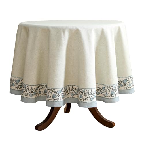 ISAENNE Designer Vintage Linen Elegant Round Tablecloth,Chinoiserie Floral Indoor Table Cloth,Wrinkle Resistant Decor Table Cover for Dining Thanksgiving Kitchen,Diameter 67"-Segerman B - color: Segerman B, size: 67" (Round)