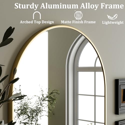 HARRITPURE Arched Wall Mirror – 24"x36" Arch Bathroom Mirror, Gold Metal Frame Vanity Mirrors for Bedroom, Entryway, Living Room Home Decor - color: Gold-1pcs, size: 36"L x 24"W