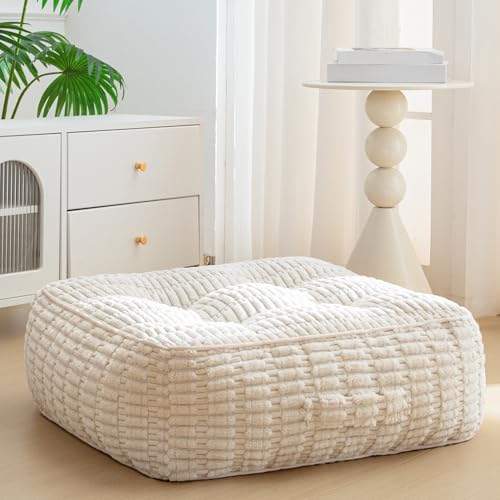HIGOGOGO 8" Floor Pillow Cushion for Adults, Meditation Cushion Pillow, Blended Corduroy Cover, Large Square Floor Sitting for Tatami Living Room or Yoga, 22x22 Inch, Beige - color: Square Beige, size: 8" Thick(Pack of 1)