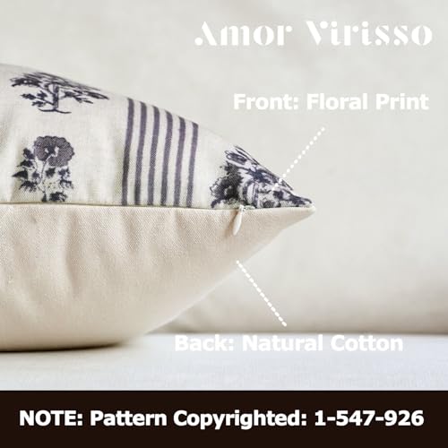 Amor Virisso Floral Throw Pillow Covers 24x24 Set of 2 Block Print Pillow Covers Neutral Floral Striped Farmhouse Decorative Pillow Covers for Sofa Couch Bed, Light Taupe - color: Light Taupe, size: 24" x 24" (Pack of 2)