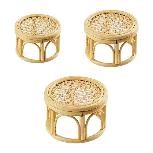 Rattan Plant Stands,Small Boho Rattan Wicker Round Riser Plant Stand,Indoor Flower Pot Stand,Decorative Flower Shelf Bonsai Rack Garden Plant Pot Riser Holder - size: M (5.91 x 3.94 inches)