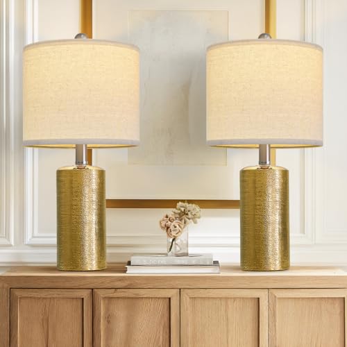 G-SAFAVA 20.5" Small Table Lamps for Living Room Lamp Set of 2 Ceramic Lamps for Bedroom Bedside Lamps Modern Boho Lamps for Night Stands Farmhouse Nightstand Lamp Side End Table Lamp, Gold - color: Gold