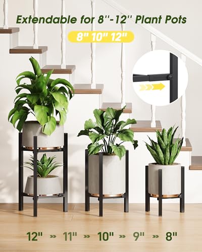 3 Pack Plant Stand Indoor Adjustable, Metal Modern Indoor Plant Stand, Heavy Duty Single Plant Stands Outdoor Corner, Stable Plant Holder Indoor Stand, Fits 8 to 12 Inches Pots, Black - color: Black, size: 3 Pack