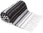 Americanflat 50x70 Authentic Mexican Throw Blanket - Falsa Blanket - Soft Cotton Throw Blankets for Indoor or Outdoor - Use for Yoga, Meditation, or Beach - Grey Stripes