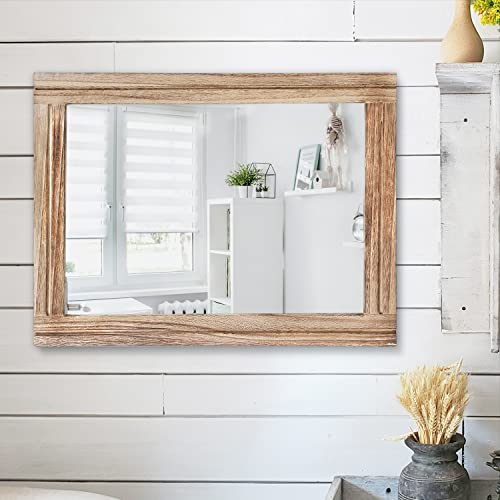 AAZZKANG Rustic Mirror for Wall with Rectangle Wood Framed Decorative Hanging Mirrorrs Large 20"x16"for Bedroom Bathroom Living Room Dressing Room - color: Natural, size: 20"L x 16"W