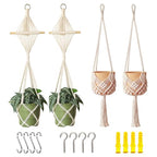 4 Pack Macrame Plant Hangers Indoor Up to 10 inch Pot, Boho Hanging Planters, Plant Holder with 8Pcs Stainless Steel Hooks - color: 4pcs White Hanger