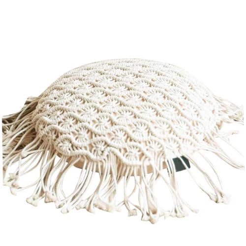 Hand Woven Pillowcase Round Shape Pillow Cover with Tassel Macrame for Bed Couch Car Home Decor Cream, Macrame Pillow Cover