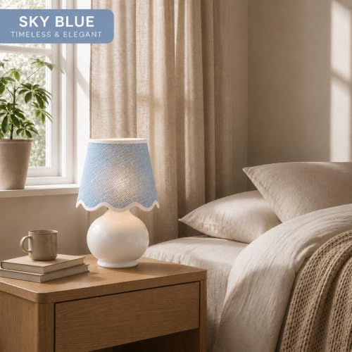Benton Ceramic Table Lamp with Fabric Shade – 13" Bedside Accent Lamp for Bedroom, Living Room & Nightstand (Sky Blue) - color: Sky Blue