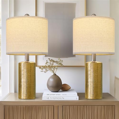 G-SAFAVA 20.5" Small Table Lamps for Living Room Lamp Set of 2 Ceramic Lamps for Bedroom Bedside Lamps Modern Boho Lamps for Night Stands Farmhouse Nightstand Lamp Side End Table Lamp, Gold - color: Gold