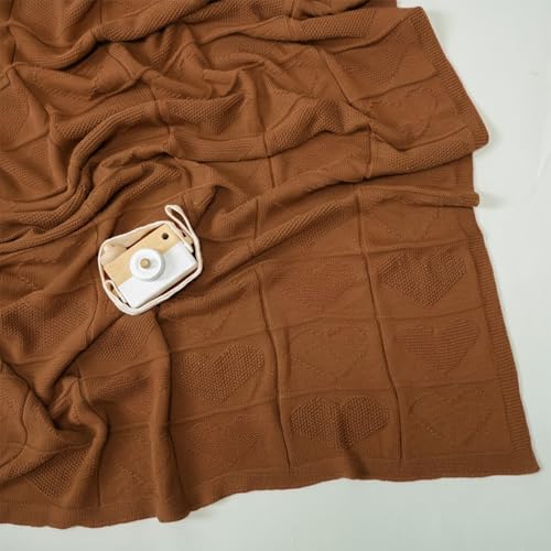 Baby Knit Cotton Blanket Mocha Heart Texture Soft Cotton Nursery Crib Throw for Baby Shower Birthday Size 30x40 - color: Mocha, size: 30"x40"