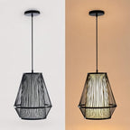 12 Inch Pendant Light, Hanging Ceiling Lamp with Handwoven Bamboo Basket Shade, Adjustable Pendant Fixture for Kitchen Island, Dining Room, Bedroom - color: Black