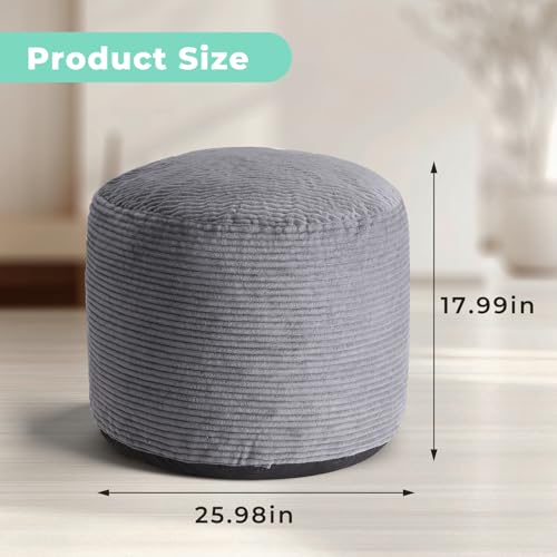 Dual-Size Corduroy Ottoman with Hidden Zipper – Ergonomic Memory Foam Footrest Poufs for Office Desks, Couches & Delicate Floors,Dark Gray 26"x 18" - color: Dark Gray, size: 26"D x 26"W x 18"H