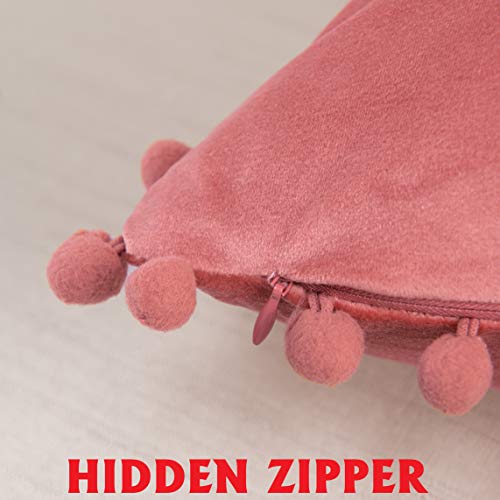 Elegant Comfort POM-POM Fringe Velvet Cushion Covers Set of 2, Velvet Soft Solid Decorative Square Throw Pillow Covers Set Cushion Case for Couch, Livingroom 18 x 18 Inch (45 x 45 cm), Dusty Rose Pink - color: Dusty Rose Pink, size: 18" x 18" (Pack of 2)