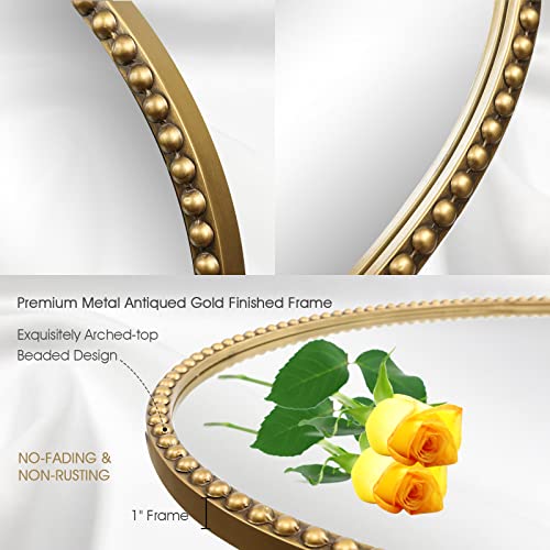Round Bathroom Wall Mirror, 28"x28" Antique Gold Metal Beaded Frame Vanity Mirror, Wall Mounted Large Circle Makeup Mirror for Bedroom, Living Room, Entryway - color: Gold Round, size: 28"L x 28"W