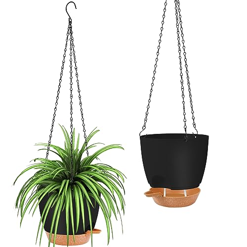 GARDIFE Hanging planters for Indoor Plants, 8 inch Hanging Planter, Self Watering Plant Pot, 2 Pack self Watering Hanging Planter, Black - color: 8-black, size: 8 inch