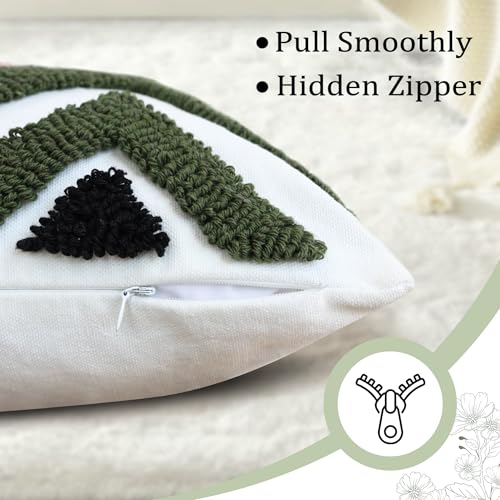 Boho Accent Lumbar Pillow Covers 12x20 - Tufted Abstract Modern Throw Pillow Covers, Farmhouse Decorative Pillowcase for Couch, Sofa, Bed, Living Room -Green Pink Black Geometric - color: Green Geometric