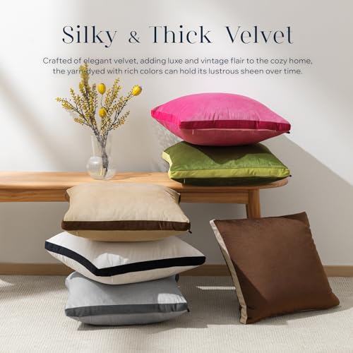 Phantoscope Pack of 2 Velvet Throw Pillow Covers, Decorative Soft Velvet Pillows Accent Double-Sided Gusseted Design, Square Cushion Case for Couch Sofa Bed, Deep Coffee, 18 x 18 inches 45 x 45 cm - color: Deep Coffee