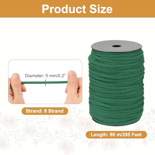 MECCANIXITY Macrame Cord 5mm x 295 ft Handmade Natural Cotton Rope, 8 Strand Twisted Braided Rope Cord for Plant Hanger Wall Hanging Dream Catcher Crafts Home Decoration, Dark Green - color: Dark Green