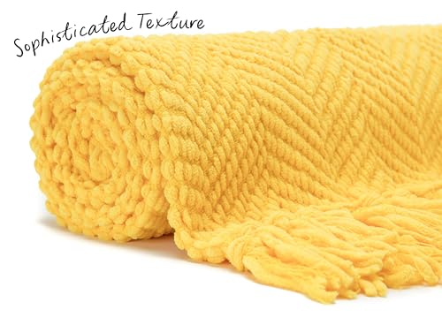 Chanasya Premium Textured Knit Throw Blanket with Tassels - Soft, Cozy Blanket for Couch, Bed, Living Room - 50" x 65” - Bright Yellow - color: Bright Yellow