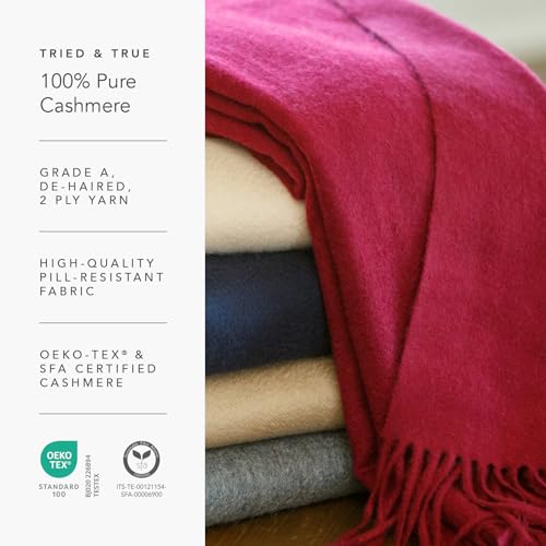 Fishers Finery 100% Pure Cashmere Fringe Throw, 445 GSM Weight, with Gift Box (Cabernet) - color: Cabernet Red