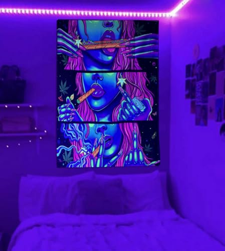 Hippie Hippy Wall Tapestry Trippy Smoking Tapestry Blacklight Tapestries for Stoner Bedroom Room Decor Weed Accessories Smoke Tapestrys Marijuana Cannabis High ST Poster Trippy Room Decor 29” x 37” - color: Pink 2024 S, size: 37"L x 29"W