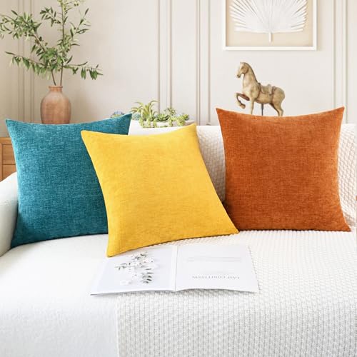 CaliTime Fall Throw Pillow Covers Decorative 16 X 16 Inches Pack of 2 Cozy Chenille Cushion Cases for Couch Sofa Bed Living Room Home Burnt Orange - color: Burnt Orange, size: 16" x 16" (Pack of 2)