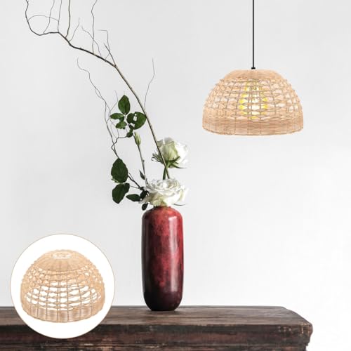 11" x 6.3" Natural Rattan Pendant Lamp Shade, Hand-Woven Wicker Replacement Lampshade with 1.61" Fitter for E26/E27 Base, Boho Coastal Hanging Light Cover for Kitchen Island, Dining Room, and Nursery