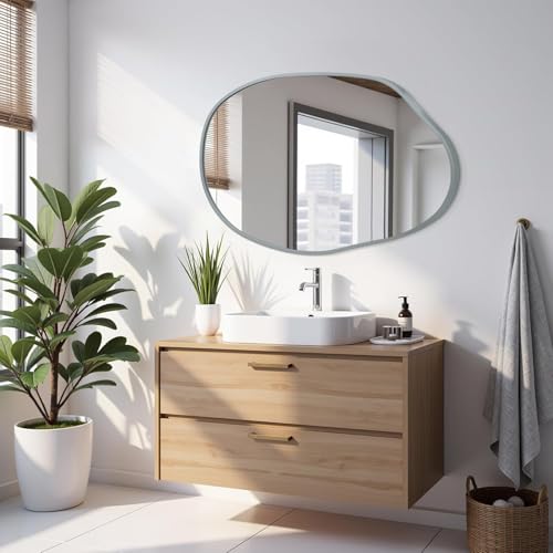 Large Irregular Wall Mirror Asymmetrical Mirror, 26"x37.5" Metal Framed Mirrors for Bathroom, Decorative Modern Wall Decor, Living Room, Entryway, Bedroom Gray - color: Grey, size: 37.5"L x 26"W