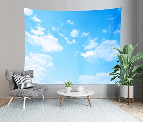 BELECO Light Blue Sky Tapestry Backdrop 118x98 Inch Sky Clouds Tapestries Ceiling Wall Bedroom Living Room Dorm Home Decor - size: 118"L x 98"W