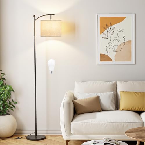 Ambimall 60" Floor Lamp for Living Room with 3 Color Temperatures, Adjustable Grey Shade with Black Pole, Tall Lamp for Bedroom Office Classroom Dorm Room, 9W Bulb Included - color: Grey & Black
