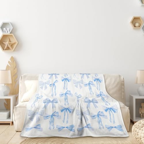 Blue Bows Blankets Preppy Coquette Room Decor Electric Blanket Girls Bedroom Decor Trendy Bow Throw Blanket Coquette Girly Blanket Gifts for Women Teens Soft Flannel Lightweight 70"x80" - color: Blue Bows Blankets Coquette Stuff, size: 70"W X80"L(178X203C