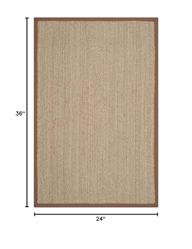 SAFAVIEH Area Rug 2x3 - Natural Fiber Collection - Natural & Brown, Seagrass, Herringbone Pattern with Border (NF115B) - color: Natural/Brown, size: 2' x 3' (Rectangular)