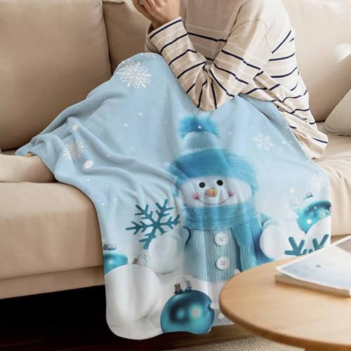 Vandarllin Christmas Snowman Throw Blankets, Winter Holidays Soft Fleece Blanket Decorative for Home Sofa Couch Chair Living Bedroom,40x50 inches, Grey Blue - color: Christmas Snowman, size: 40x50 Inch