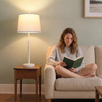 JUNNAI White Table Lamps Set of 2, 22" to 30" Adjustable Height Bedside Lamps for Living Room 3 Color Temperatures Tall Nightstand Modern Lamp for Bedroom Office End Table (Bulbs Included) - color: White Set of 2