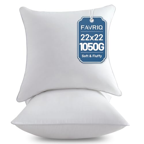 FAVRIQ 22 x 22 Pillow Inserts (Set of 2) - 22 Inch Square Interior Sofa Throw Pillow Inserts with 100% Cotton Cover - Decorative Pillow Insert White Sofa Pillow - size: 22x22 Inch