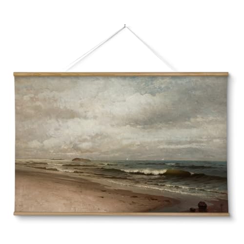 ARPEOTCY Extra Large Vintage Framed Wall Art, 36x54 Inch Coastal Ocean Beach Seascape Hanging Canvas Prints Scroll Wall Art Decor for Living Room Bedroom, Retro Scenery Pictures Above of Bed - color: Coastal Ocean