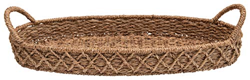 Creative Co-Op Decorative Oval Woven Seagrass Tray with Handles - size: 32" x 13" x 7"