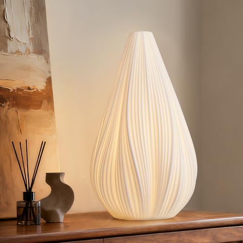 RONDURE 12.5" Modern Ceramic Table Lamp, Fully Dimmable Bedside Lamp for Bedroom Living Room Nightstand, White Translucent Ceramic Shade, Warm Ambient Decorative Corded Lighting, Bulb Included - style: Flora