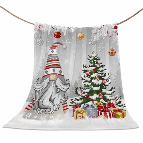 Christmas Gnome Throw Blankets, Winter Merry Christmas Tree Balls Soft Fleece Blanket Decorative for Home Sofa Couch Chair Living Bedroom,40x50 Inches, Grey - color: Christmas-lxm13082, size: 40x50 Inch
