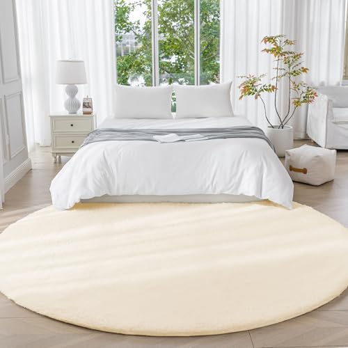 Amazon Basics Fluffy Washable Round Area Rug, Circle Shaggy Carpet for Living Room, Bedroom, Nursery, 8'R, Beige - color: Beige, size: 8' (Round)