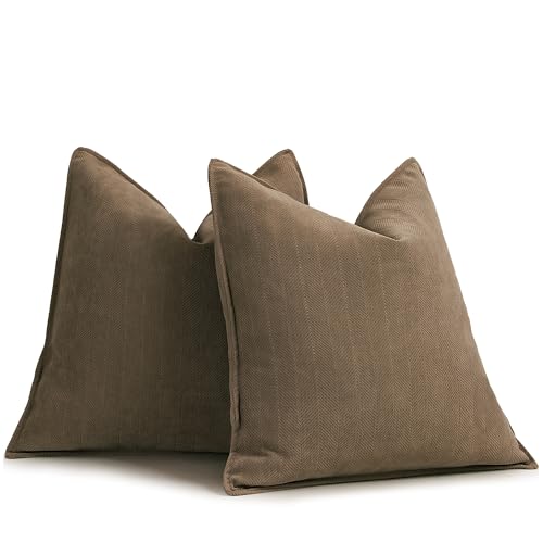 ZWJD Brown Pillow Covers 18x18 Set of 2 Chenille Throw Pillow Covers with Elegant Design Soft and Luxurious Decorative Throw Pillows for Couch, Bed, and Home Decor - color: Brown, size: 18" x 18" (Pack of 2)
