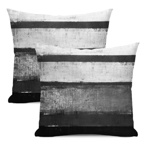 AEIOAE Black Pillow Covers 18x18 Set of 2 Black Grey Striped Decorative Throw Pillow Cotton Square Modern Abstract Art Painting Cushion Cover Decor for Home Couch Sofa Bedroom - color: Black, size: 18" x 18" (Pack of 1)