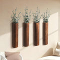 Wood Wall Planter with 20 pcs Artificial Eucalyptus, Modern Decor for Living Room Bedroom Bathroom Entryway, Farmhouse Boho Wall Vases for Dried Flowers and Faux Plants - 4 Pack