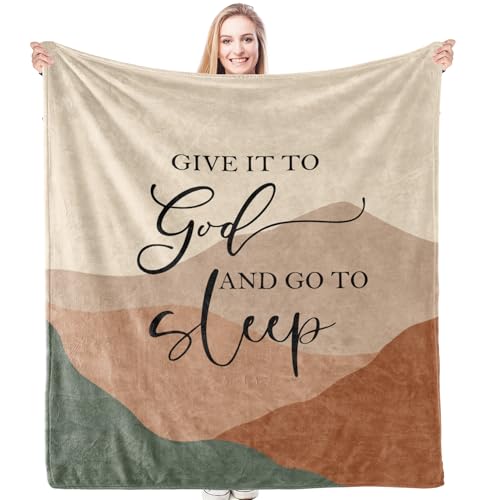 HIWX Boho Christian Blanket, Give It to God and Go to Sleep Bible Verse Abstract Mountain Throw Blanket for Home Bedroom Living Room Couch Bed Decor, Christian Gifts for Women, 50x60 Inches - color: Sleep, size: 50“L x 60”W