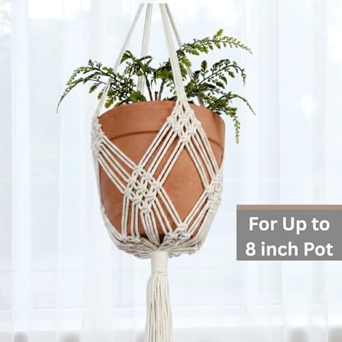 2 Pack Macrame Planter Hanger for up to 8" Pot, Indoor Hanging Planter | Plant Hanger Indoor, Hanging Plants Holder Basket | No Plant or Pot Included - color: Beige