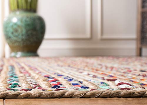 SAFAVIEH Cape Cod Collection Area Rug - 3' Square, Natural & Multi, Handmade Boho Braided Jute, Ideal for High Traffic Areas in Living Room, Bedroom (CAP251A) - size: 3' x 3' (Square)