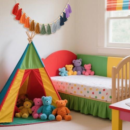 DCJHFJ Boho Tassel Garland Wall Hanging with Wood Beads Colorful Tassel for Kids Room Bedroom Classroom Nursery Dorm Decorations - color: Rainbow