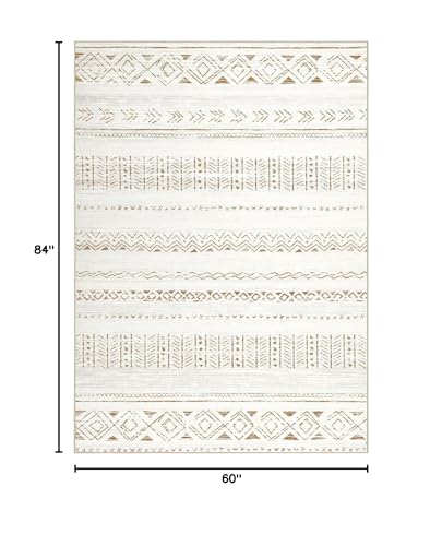cotiled 5x7 Area Rugs Living Room Rug: Washable Boho Rugs with Non Slip Backing Large Soft Indoor Stain Resistant Carpet for Bedroom Farmhouse Dining Room Lightweight Home Decor L Brown/Cream - color: Light Brown/Cream, size: 5' x 7' (Rectangular)