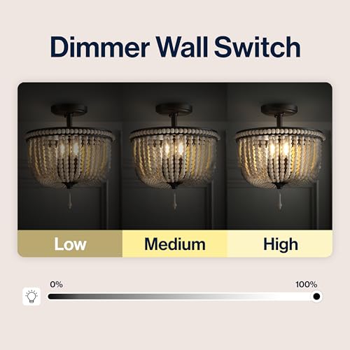 JONATHAN Y 14" Black and Light Taupe Wood Beaded LED Semi Flush Mount Light, Boho Farmhouse 3-Light Ceiling Chandelier with Cream Wood Bead Shade for Nursery, Bedroom JYL9020A - color: Black/Light Taupe